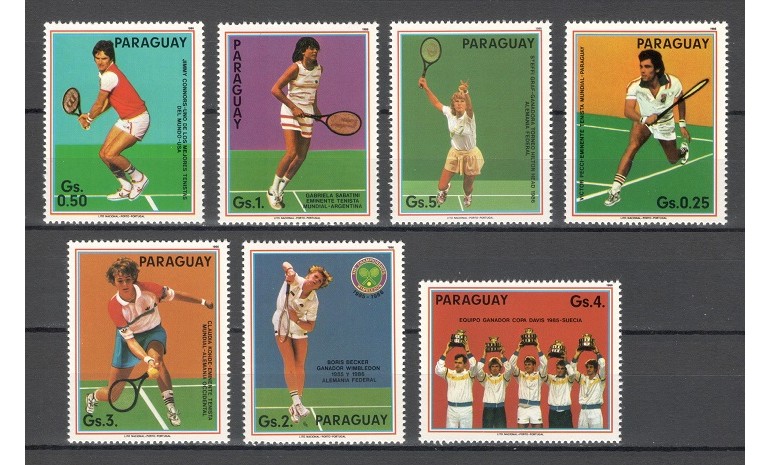 PARAGUAY 1986 - C.M. DE TENIS, WIMBLEDON - SERIE DE 7 TIMBRE - NESTAMPILATA - MNH / sport292